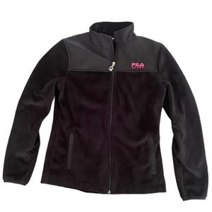 Fila Sport Girls 10 12 Medium Black Zip Up Jacket Soft & Like New Fleece